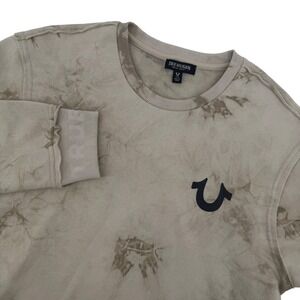 True Religion Men's Tie Dye Long Sleeve Crewneck Sweatshirt Large Tan